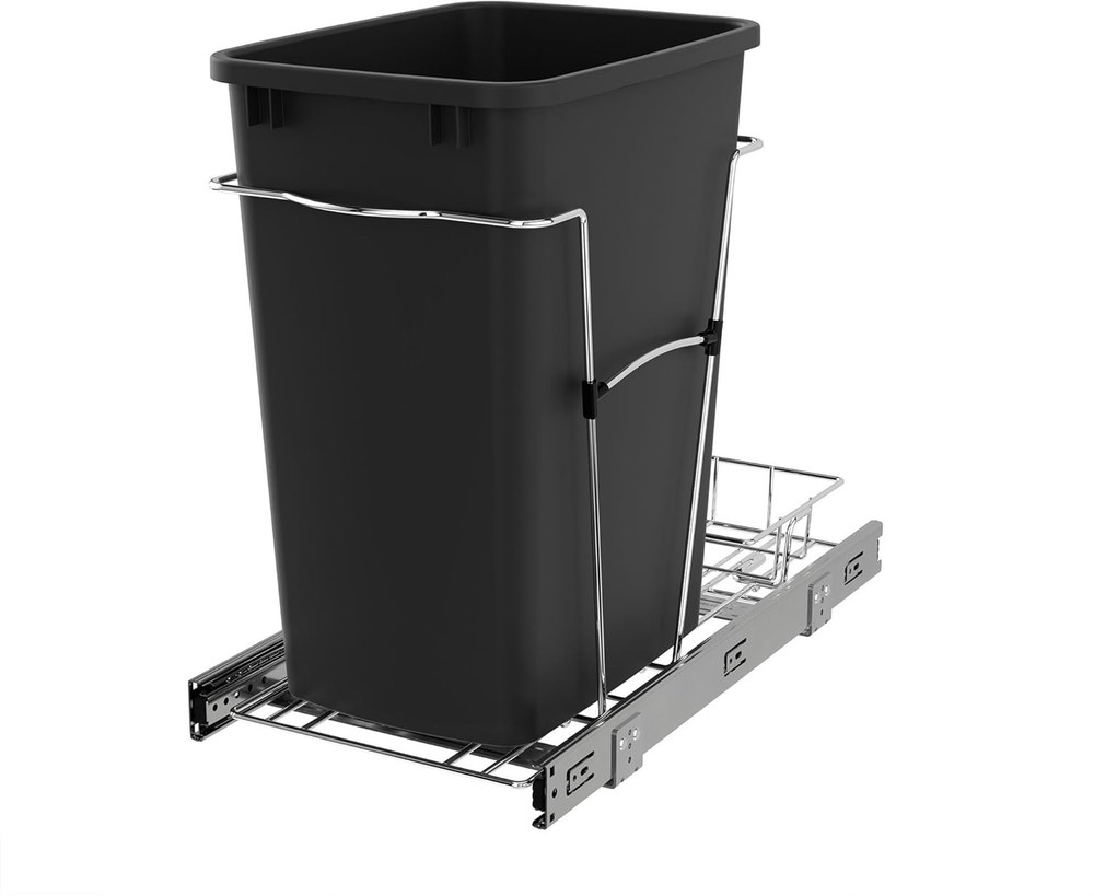 Rev-a-Shelf RV-12KD-18C S Single Pull-out 35-Qt Waste Container Black