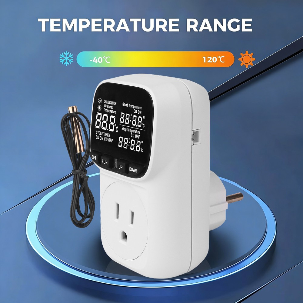 Digital Temperature Controller, Thermostat Outlet Plug,Cyclic Timing White