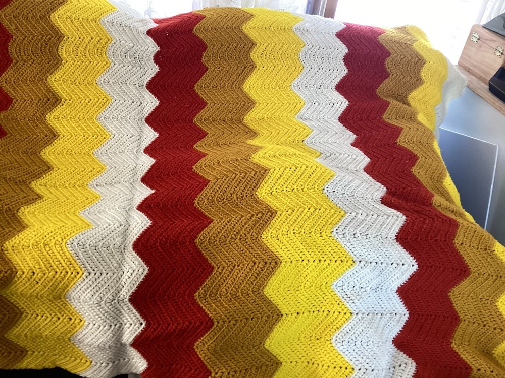 Sofa Afghan Throw White, Yellow, Gold, Amber