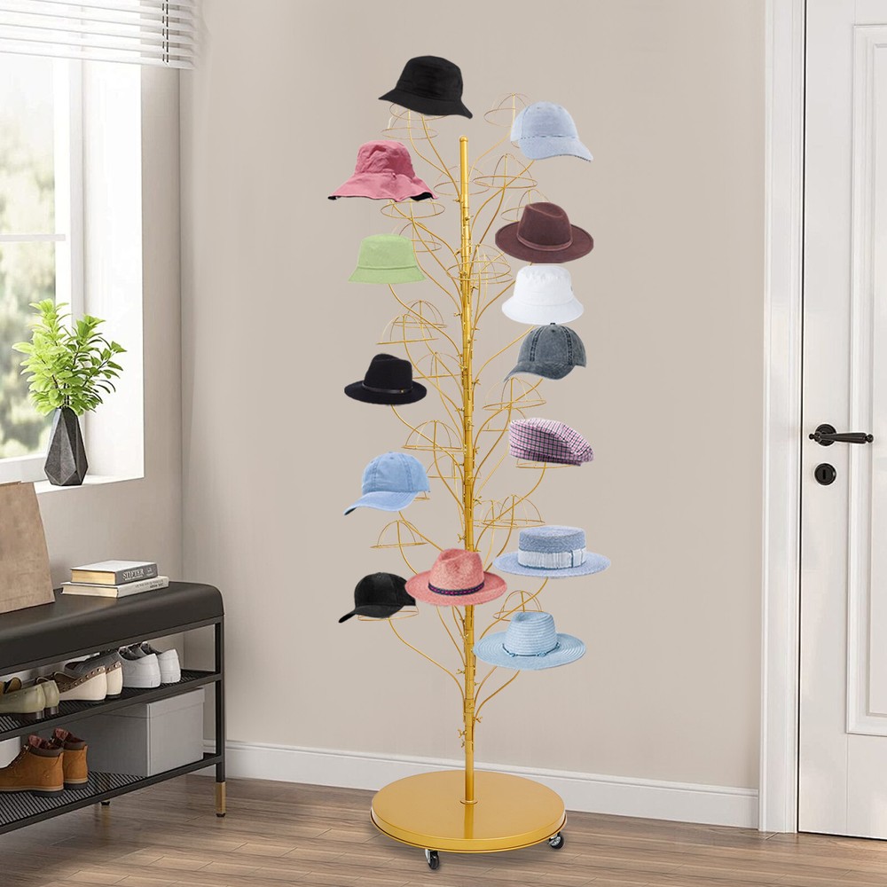 35-hanger Hat Display Stand Hat Display Rack with Wheels Floor-Standing Holder