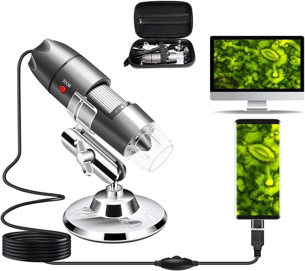 Compact USB Microscope with Stand & Carrying Case, Perfect for Student Use