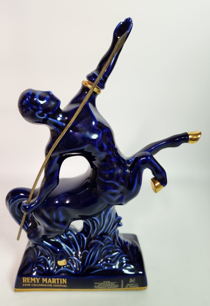 Remy Martin Blue Centaur Ceramic Decanter Empty Vintage Cognac Bottle