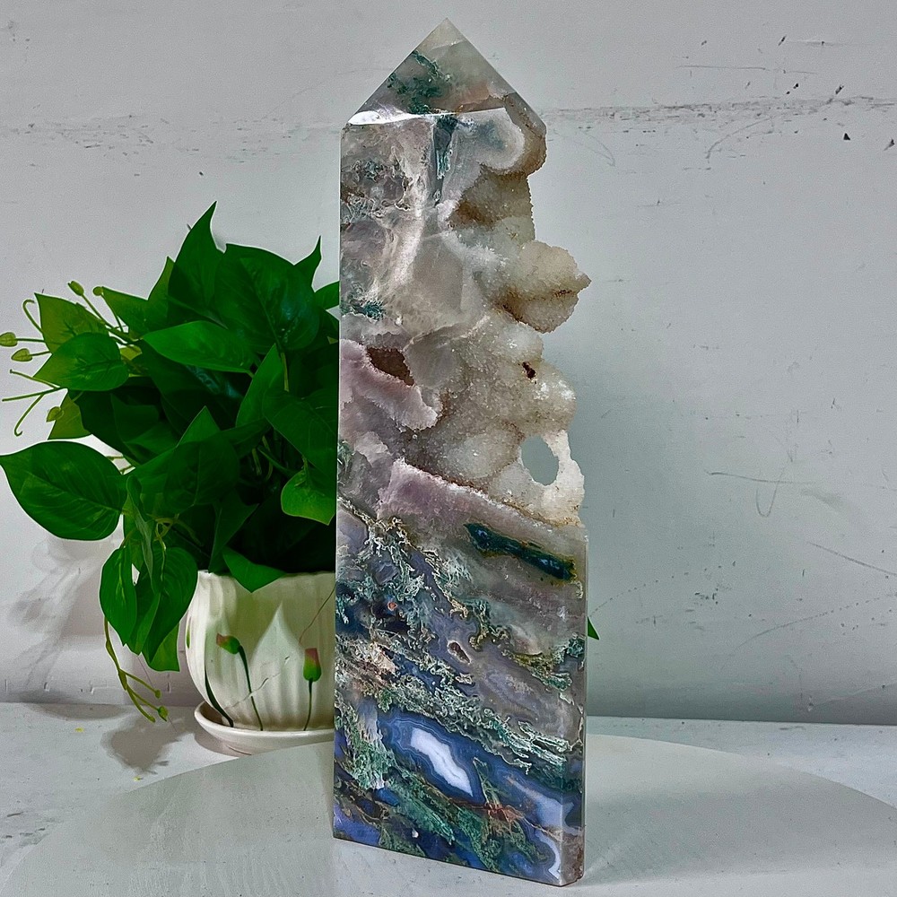 3.81LB Water grass agate wide column obelisk sample column
