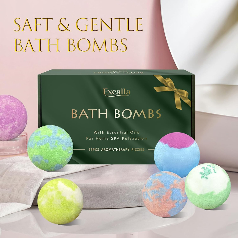 Handmade Bath Bombs Gift Set, 15 Pcs for Relaxing Spa Experience