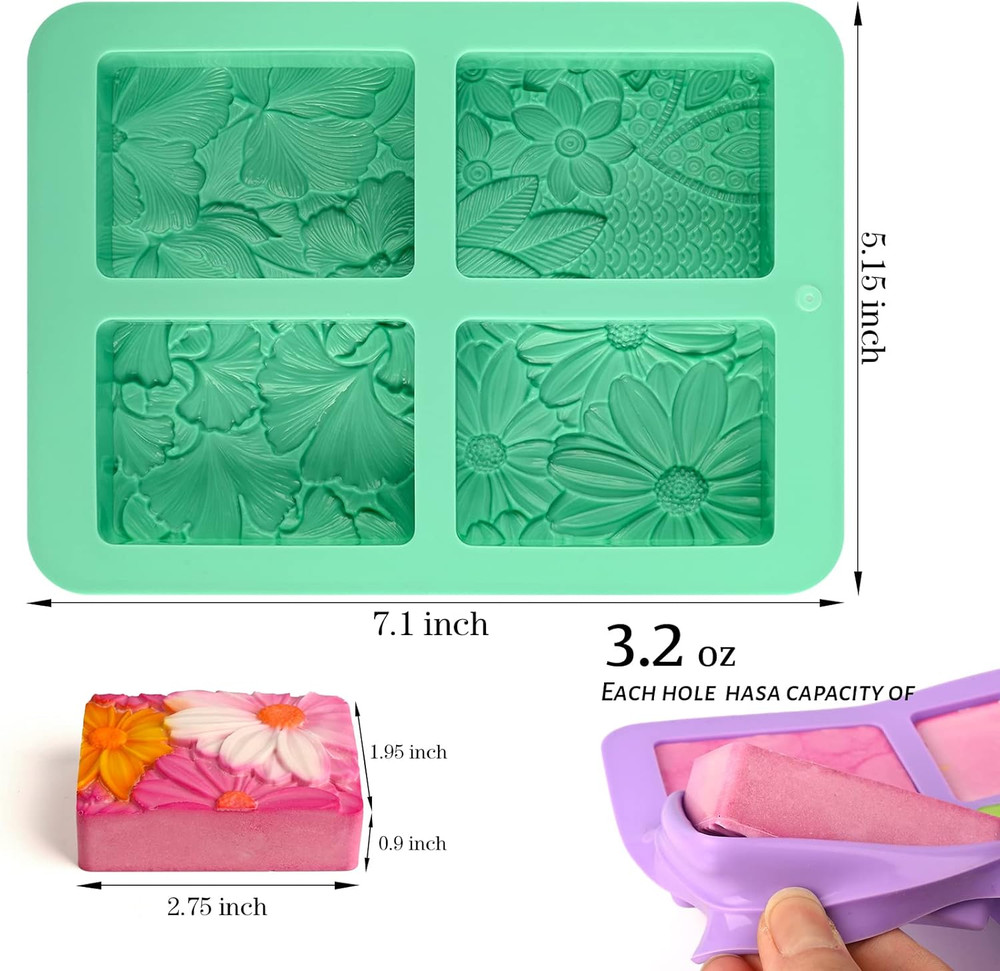 2 Pack Silicone Soap Molds, Rectangle Soap Making Mold, 3D Rectangular Flower Pa