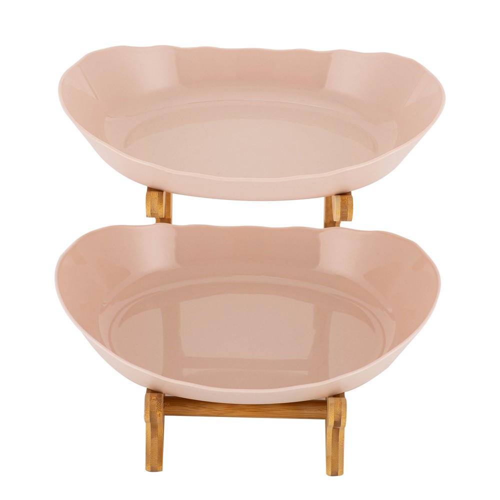 2 Tier Fruit Bowl, Fruit Basket Stand, Fruit Serving Tray Beige