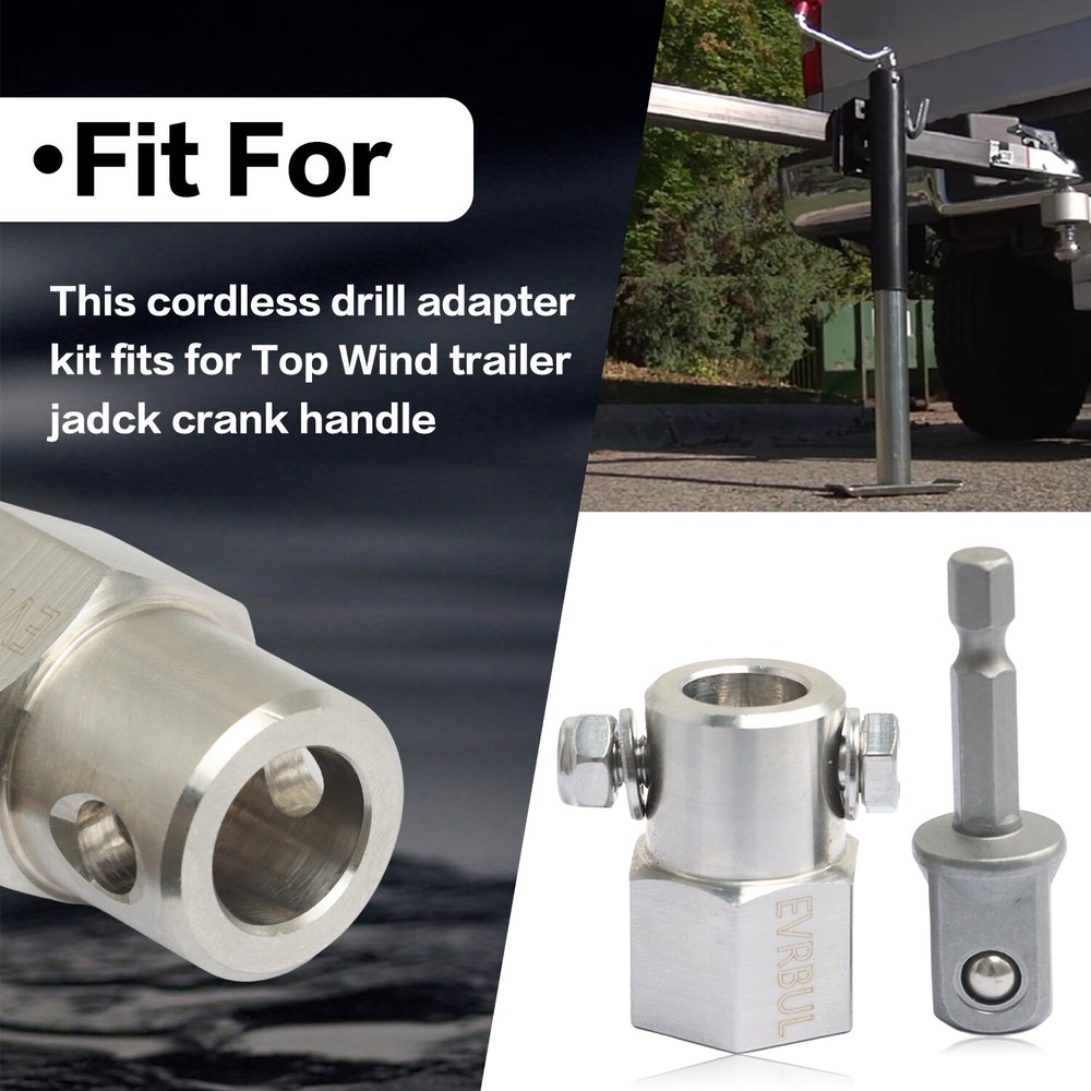 Trailer Jack Crank Handle Cordless Drill Adapter W/ 1/2 Inch Socket Adapter Bit