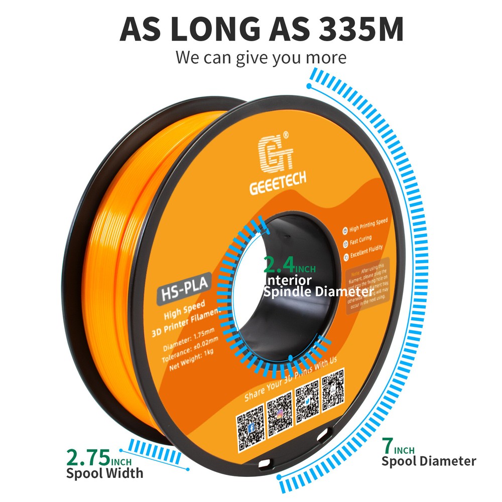 GEEETECH 3D Printer Filament HS-PLA Orange 1.75mm 1kg Per Roll 3D Consumables US