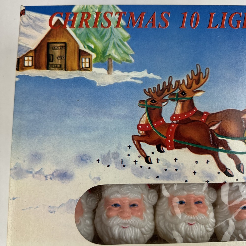 Santa Blow Mold String Lights 10 Lights Tested Works Vintage