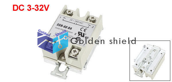 SSR-60DA Single Phase Solid State Relay w Bracket Socket DC 3-32V toAC24-380V✦Kd