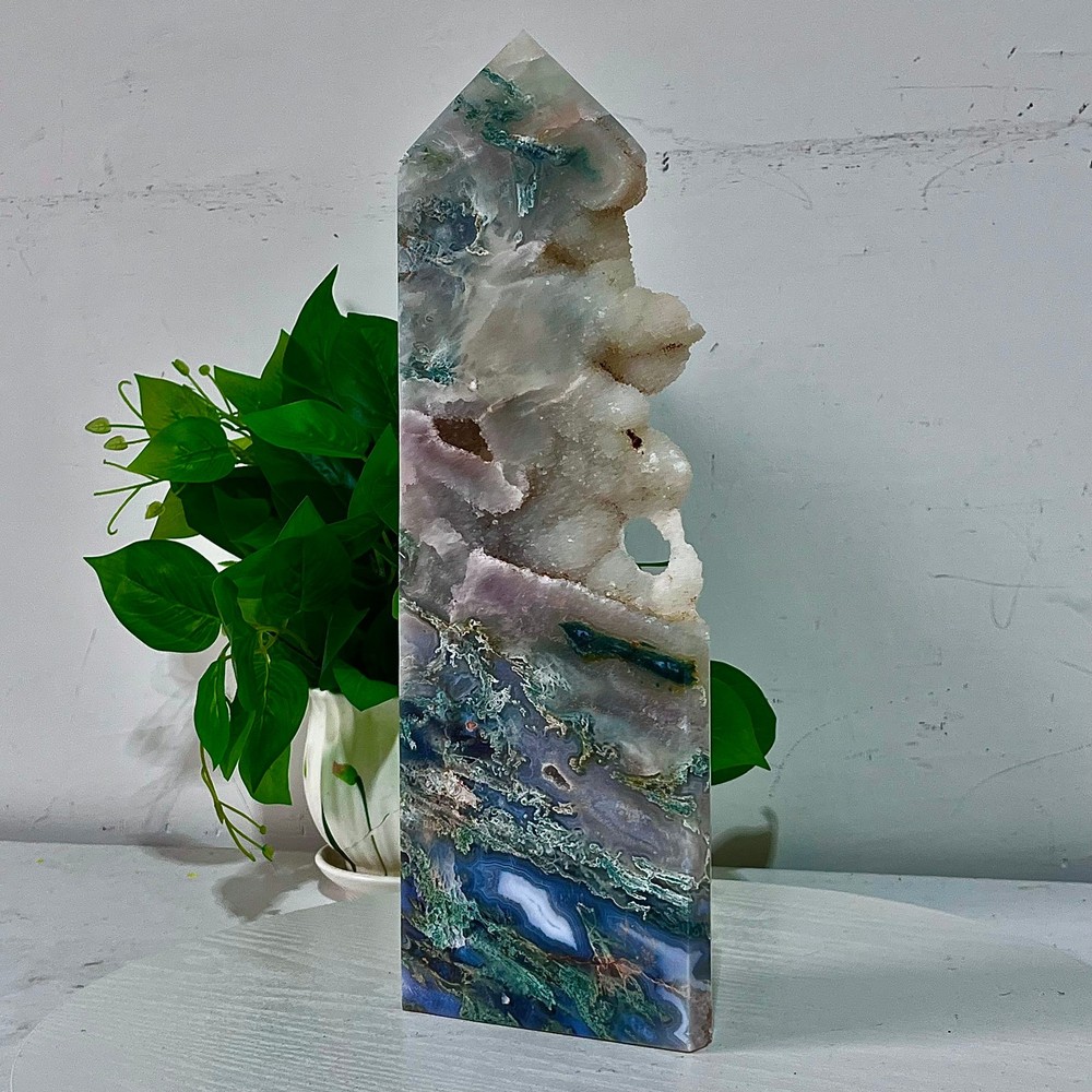 3.81LB Water grass agate wide column obelisk sample column