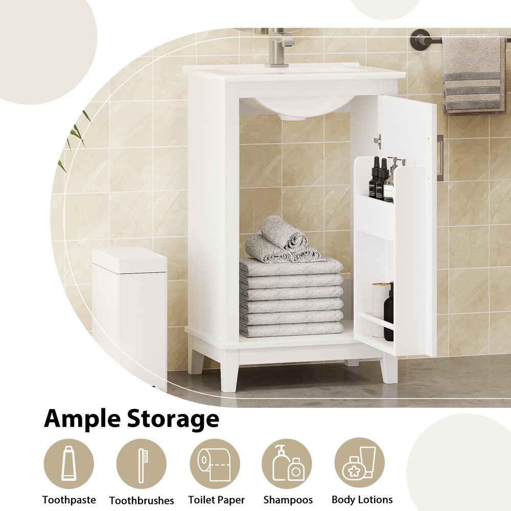 Small Bathroom Vanity Cabinet W Ceramic Basin Ample Storage