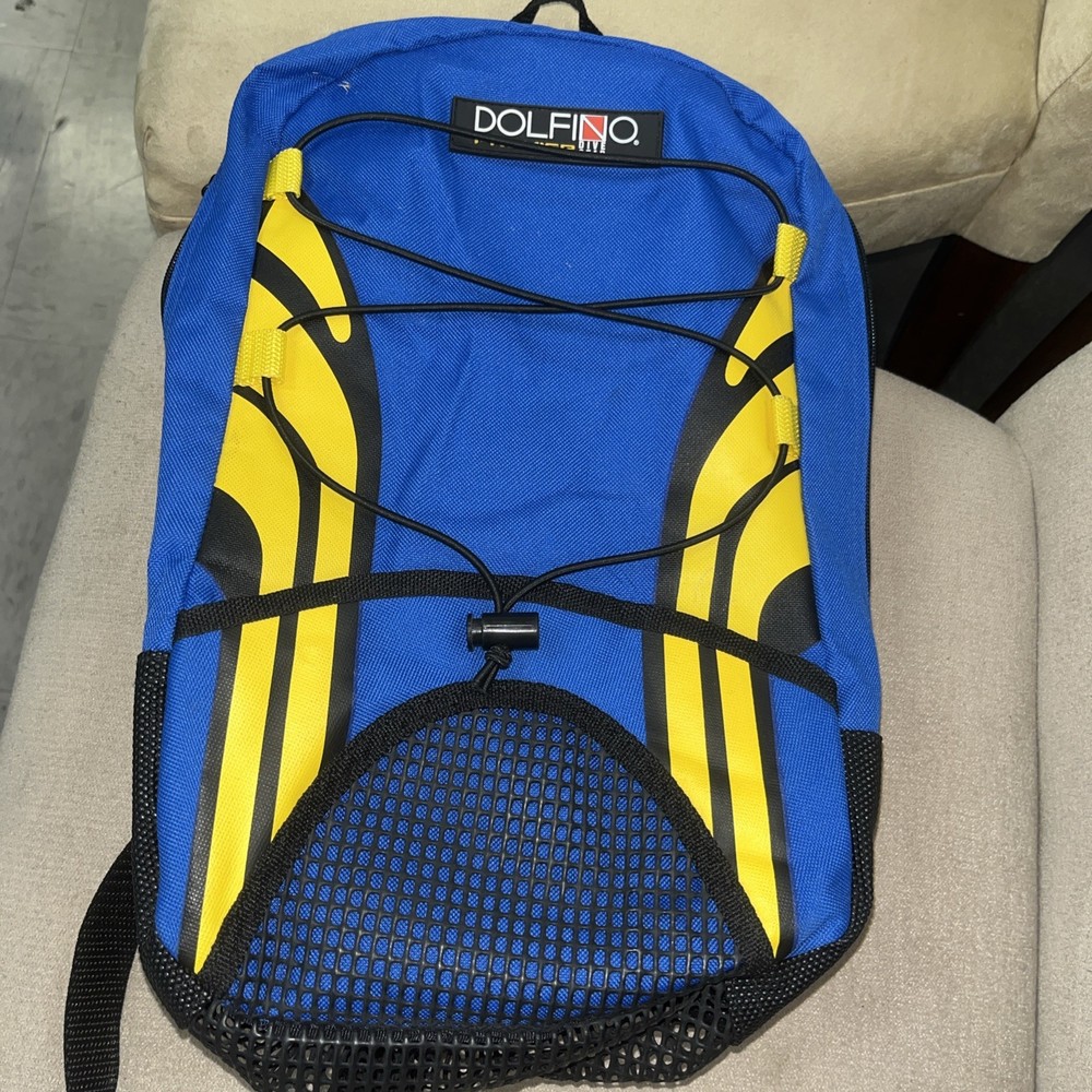 Dolfino Premier Dive Gear Backpack Bag Crossbody Strap Blue Yellow Mesh Bottom