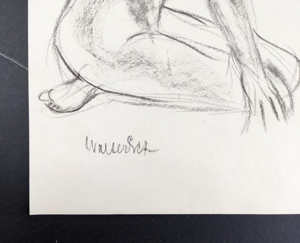 Walter Eck, seated nude, drawing, autographed