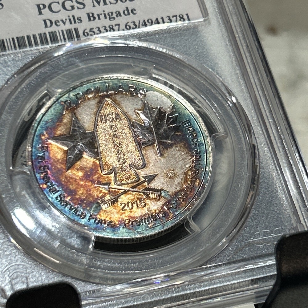 2015 Canada $2 PCGS MS63 Devils Brigade Monster Toner! Top Pop 1/2oz Silver