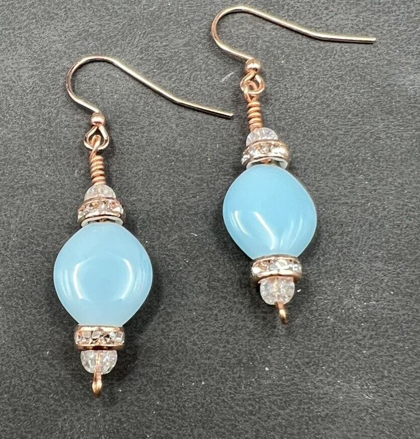 Handmade Copper finish light blue dangle earrings