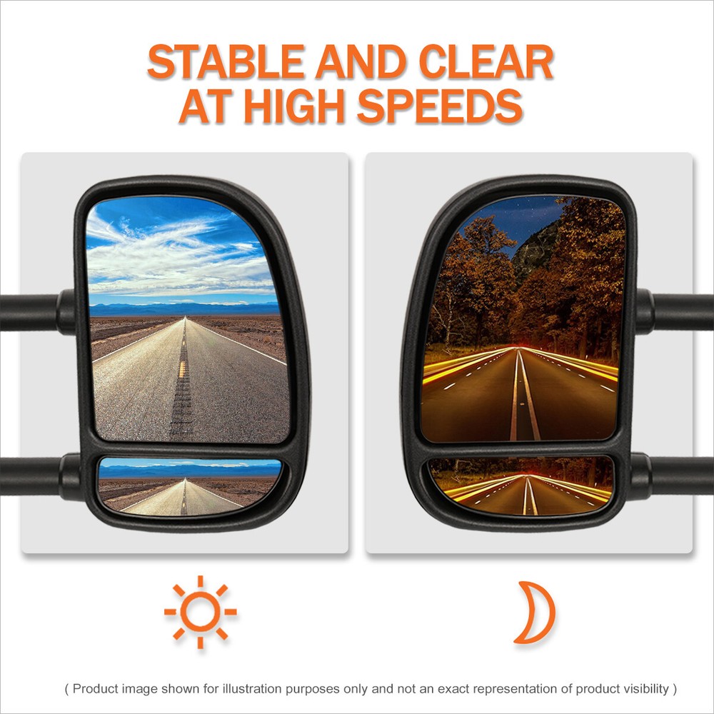 For 03-14 Ford E150-E550/Econoline Manual Telescoping Black Towing Mirror Pair