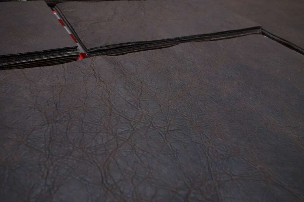 HORWEEN EBONY ROWDY SHRUNKEN BISON 4 oz. LEATHER, UNEVEN BACK TEXTURE, COLOR..