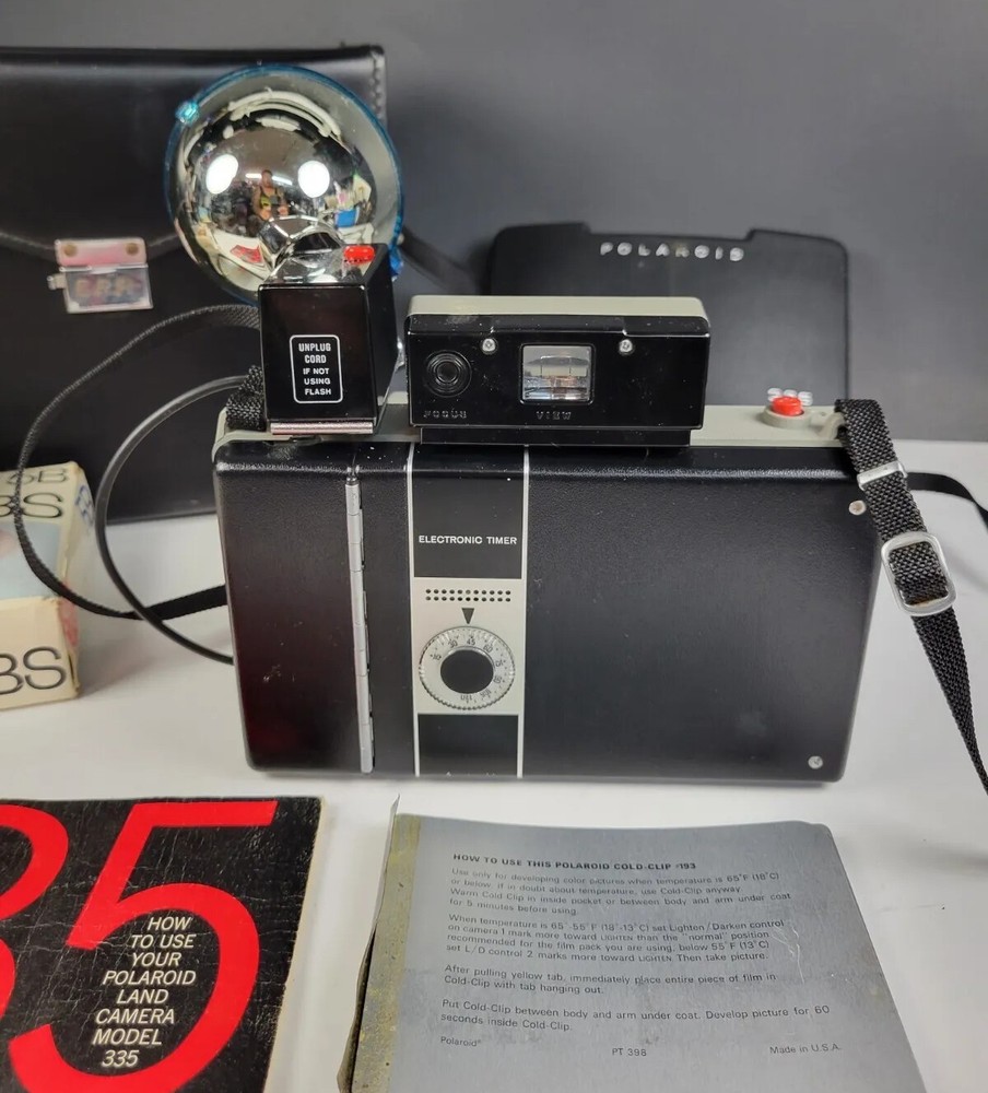 Polaroid Automatic 335 Land Camera W/ Case, Flash & Extras VINTAGE CLEAN!