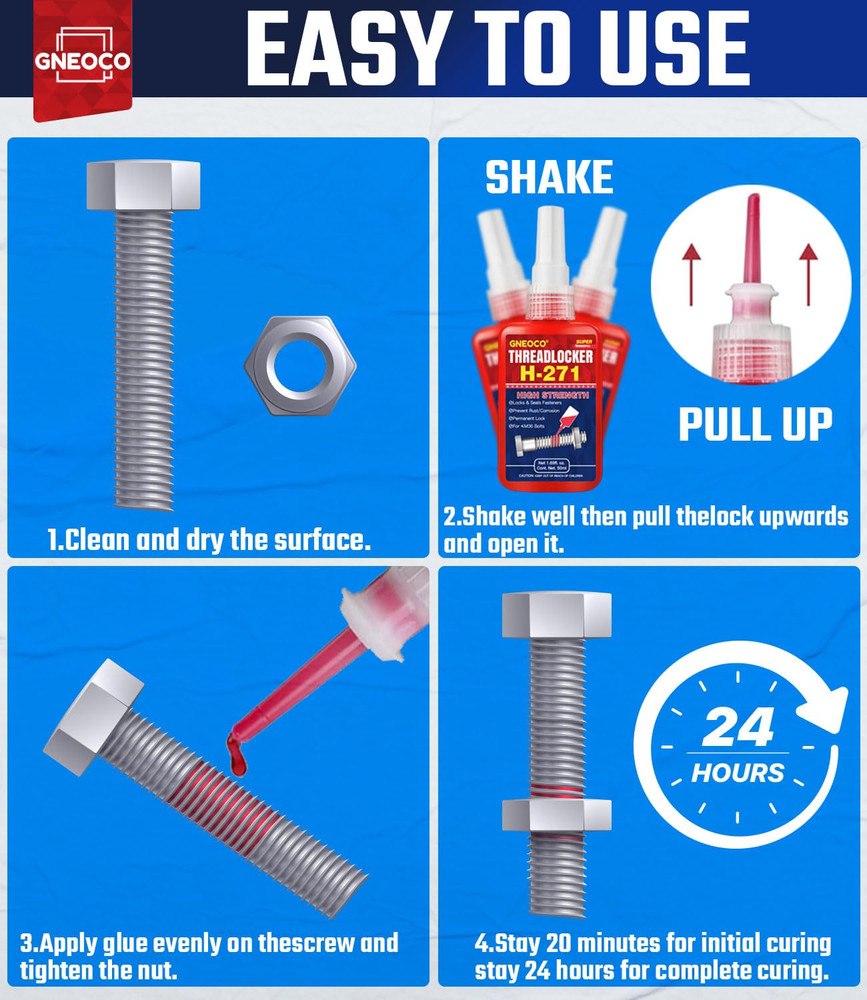 Threadlocker Blue and Red, Thread Lock Medium and High Strength Lock Tight for N