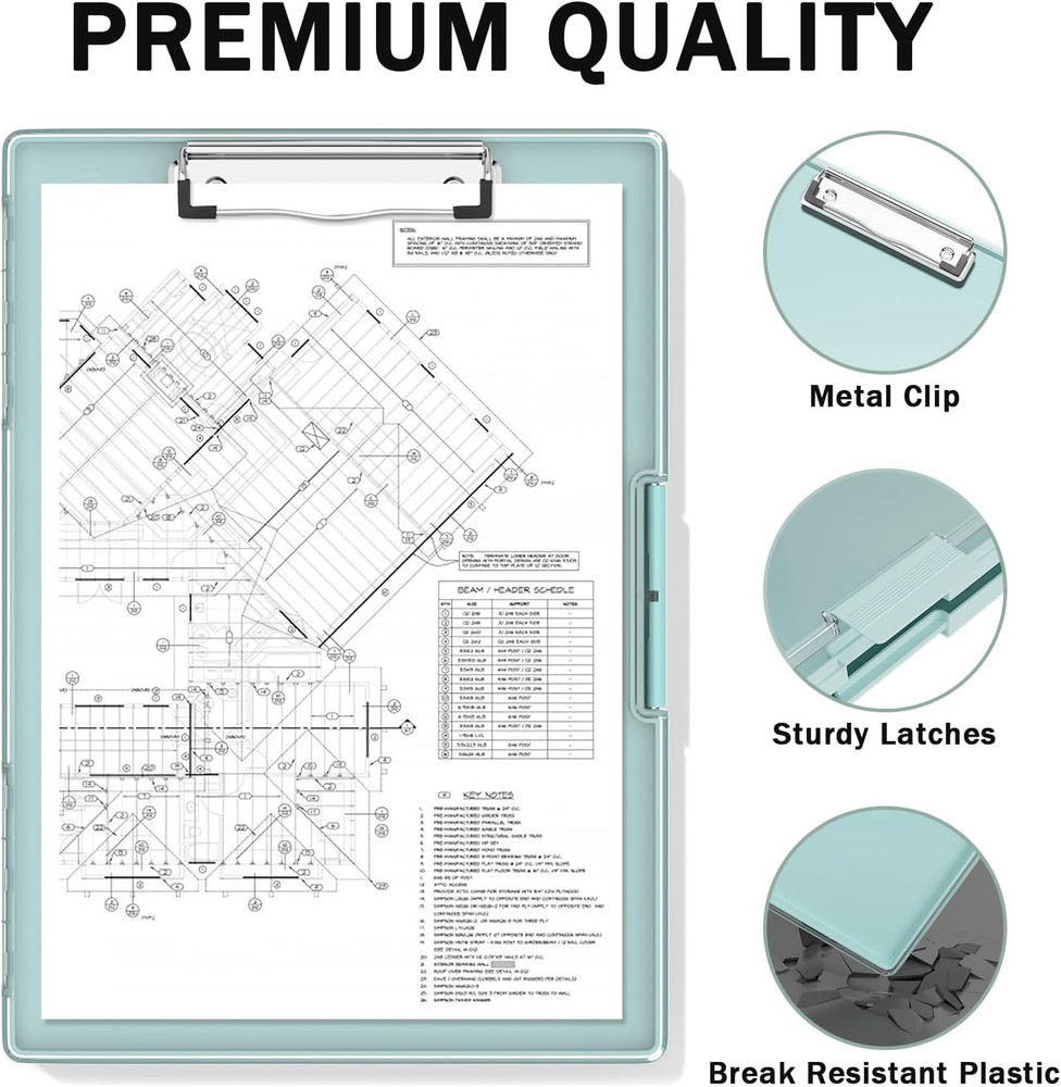Plastic Clipboard with Storage, Side Opening with 2 Compartment, Size 13.3 X 9.4