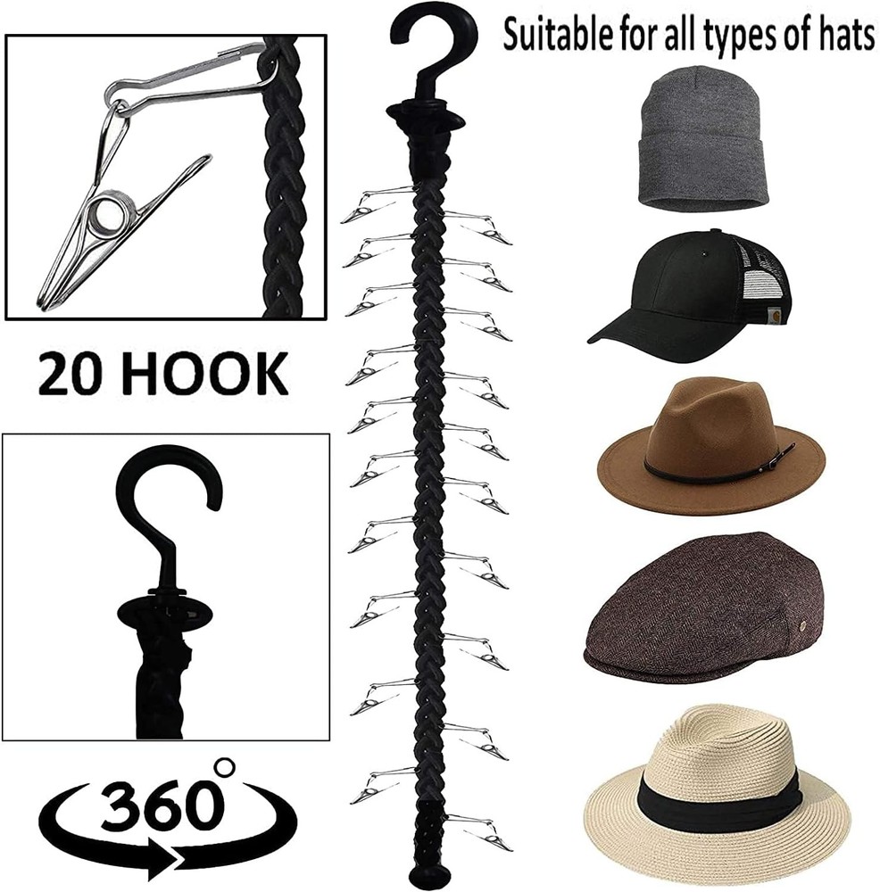 Closet Hanging Cap Keeper Racks Hats Holders Hook Black