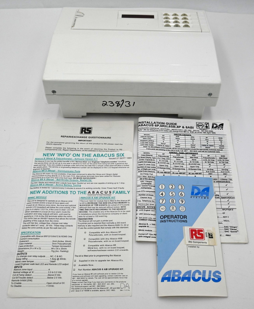 DA SYSTEMS ABACUS 6P SECURITY CONTROL PANEL 238131