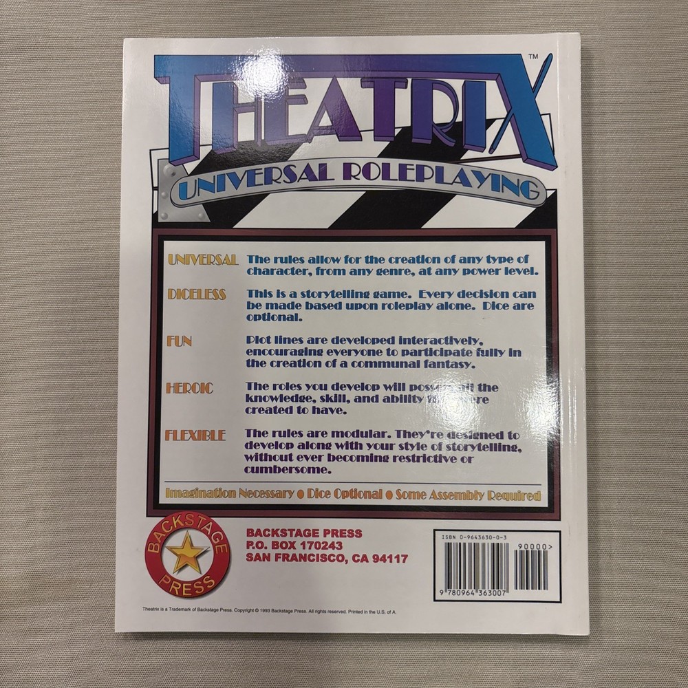 Theatrix Core Rules - Diceless Storytelling Game - Backstage Press