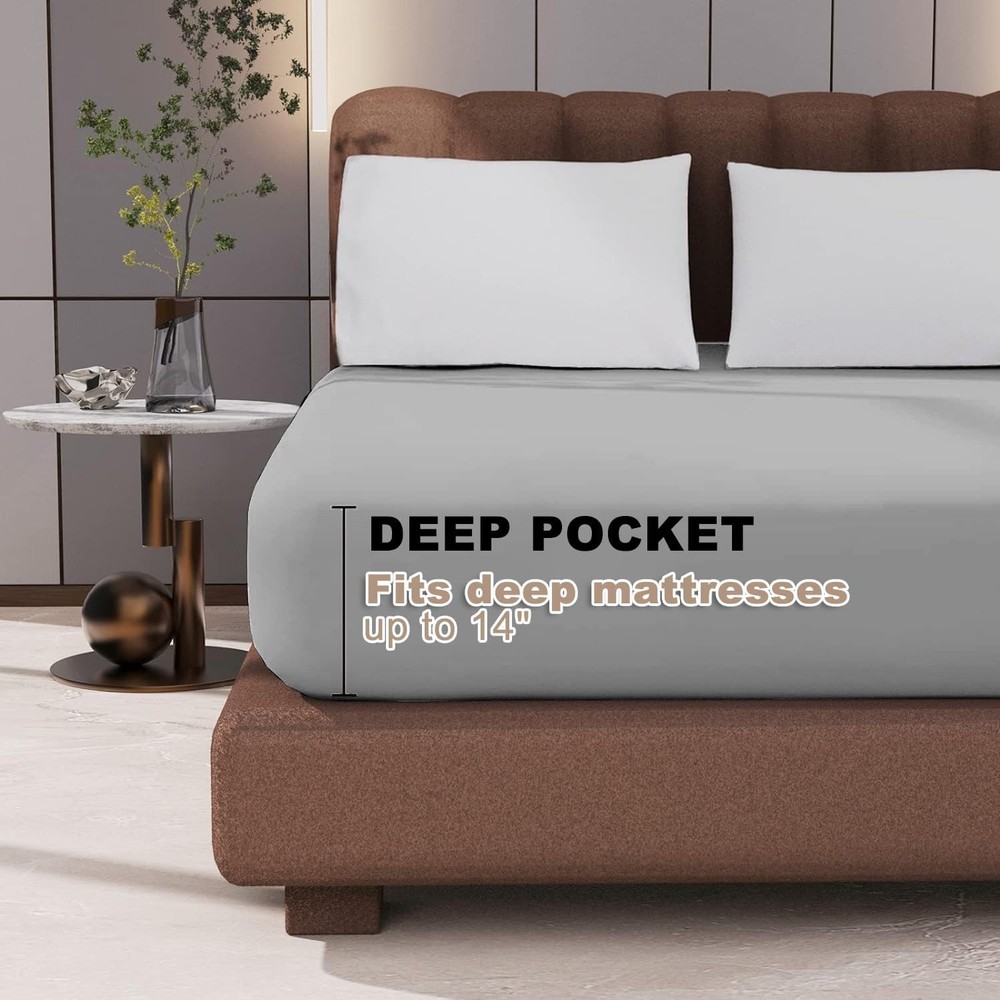 4-Pack Hotel Quality Queen Fitted Sheets, 100% Microfiber, Light Gray, 60"x80"