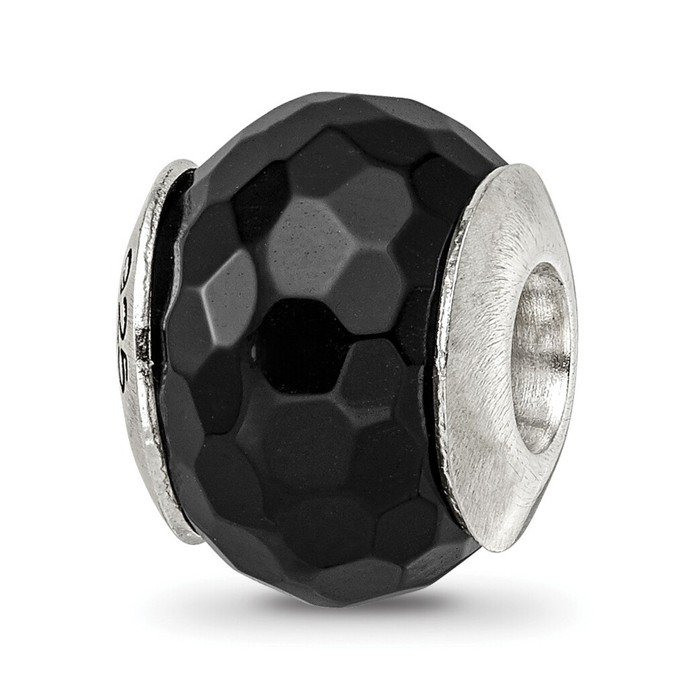 Silver Reflections Black Agate Stone Bead QRS1672