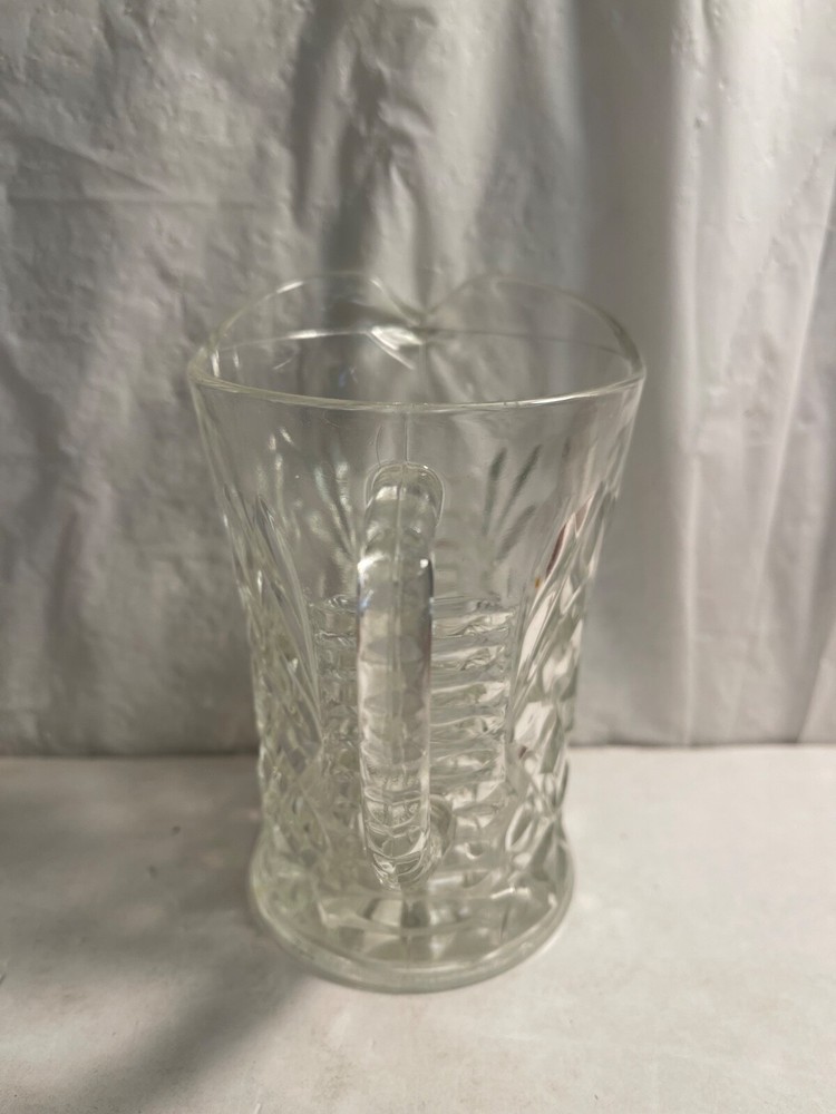 Small Diamond Cut Ribbed Clear Glass Pitcher with Handle