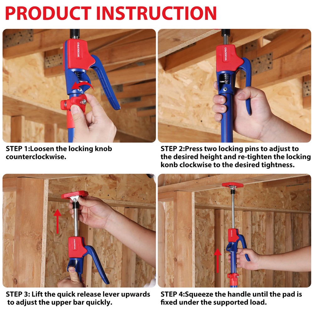 WORKPRO Cabinet Jack Support Pole 154 lbs Capacity for Cabinet Jack 4-Pack New