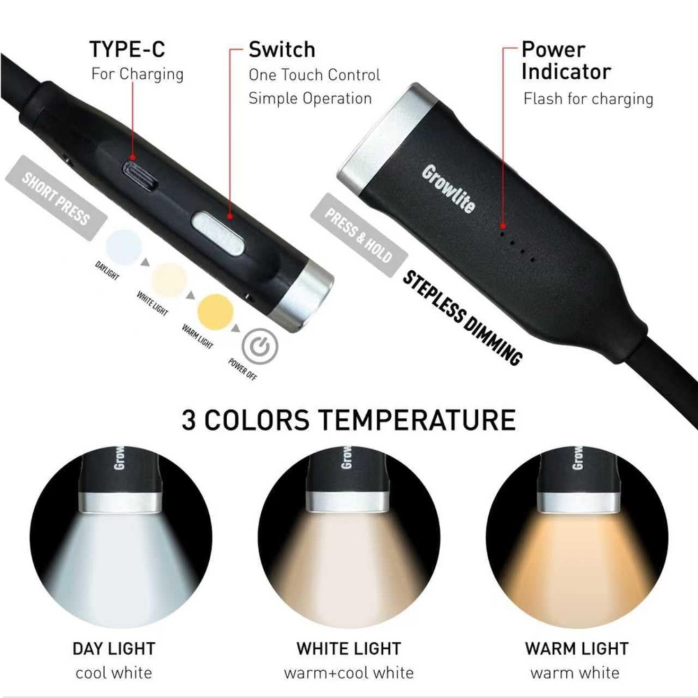 Neck Reading Light, 3 Color Brightness Adjustable Book Light for Reading in ...