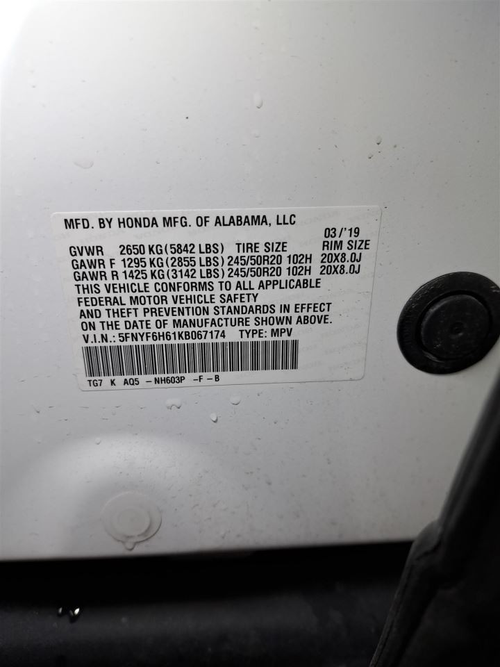 2019 Pilot Blueray Player,Dash Mounted Sku#4380302