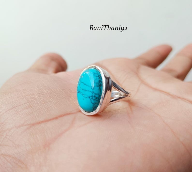 Turquoise Solid 925 Sterling Silver Statement Wedding Gift Ring, All Size M1783