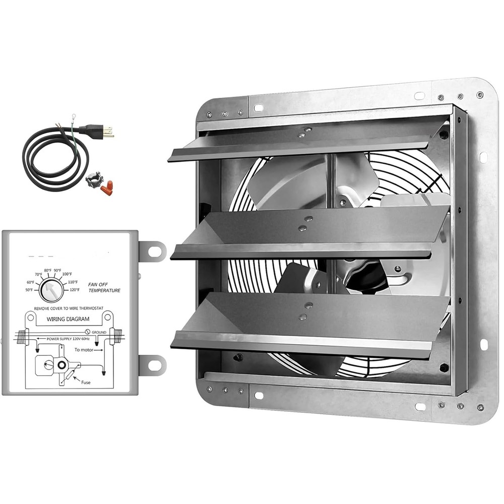 12" Shutter Exhaust Fan + Temp Control & Cord Kit, Ventilation Solution