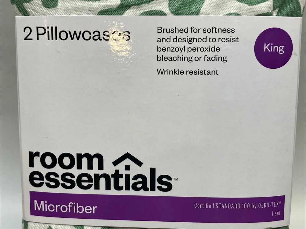 Okeo-Tex Room Essentials 2 King Microfiber Pillowcases Wrinkle Resistant BN