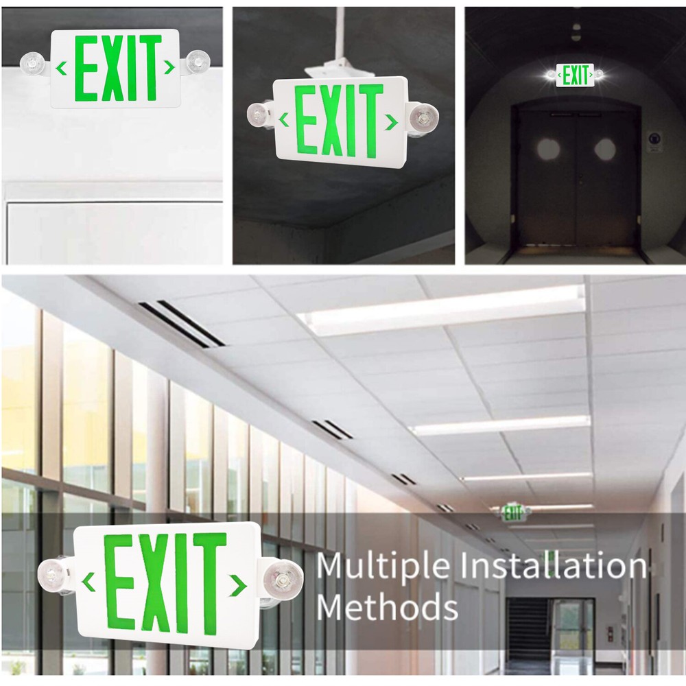 4 Pack Green LED Exit Sign, UL-Listed Emergency Light - Dual LED Lamp ABS Fire