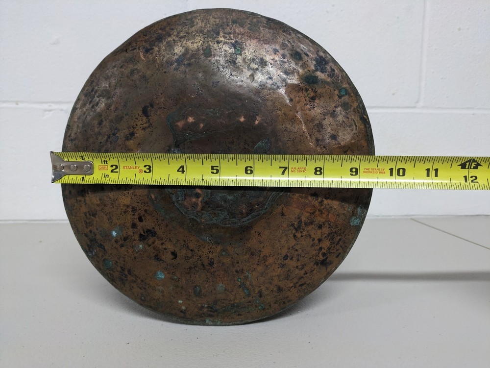 Vintage Handmade Copper Pot with Riveted Handles & Flat Lid Tin Lined Primitive