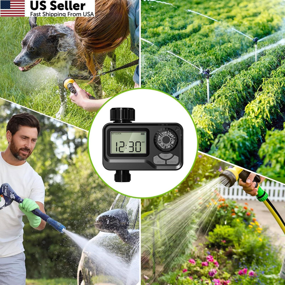 Programmable Sprinkler Timer with Rain Delay – Waterproof V1, Black