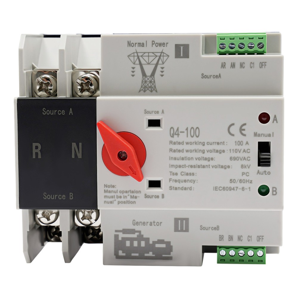 Automatic Transfer Switch 2P 100A Generator Changeover Switch Dual-Power NEW!