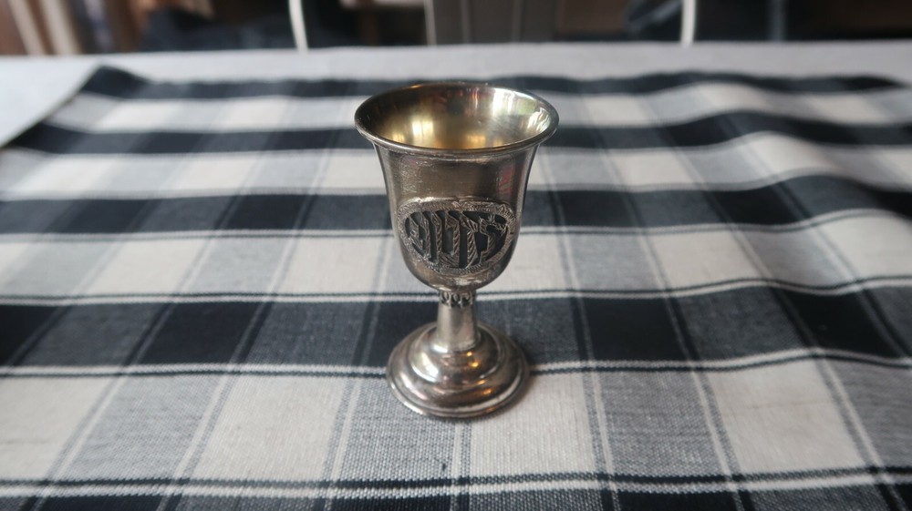 Vintage KIDDISH Cup Silver Marked CREELEY SHOT GLASS 3"
