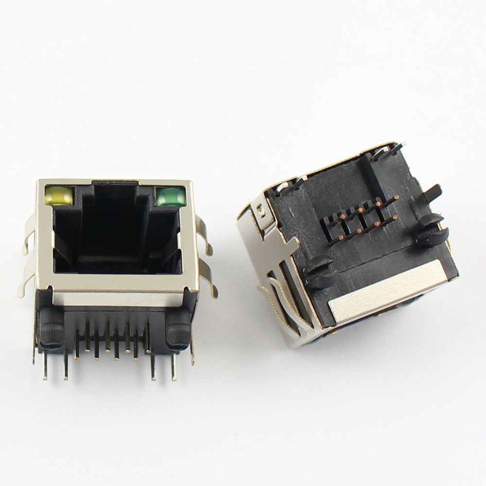 5Pcs RJ45 8P8C 8 Pin Shielded PCB Mount Network Socket Connector With LED