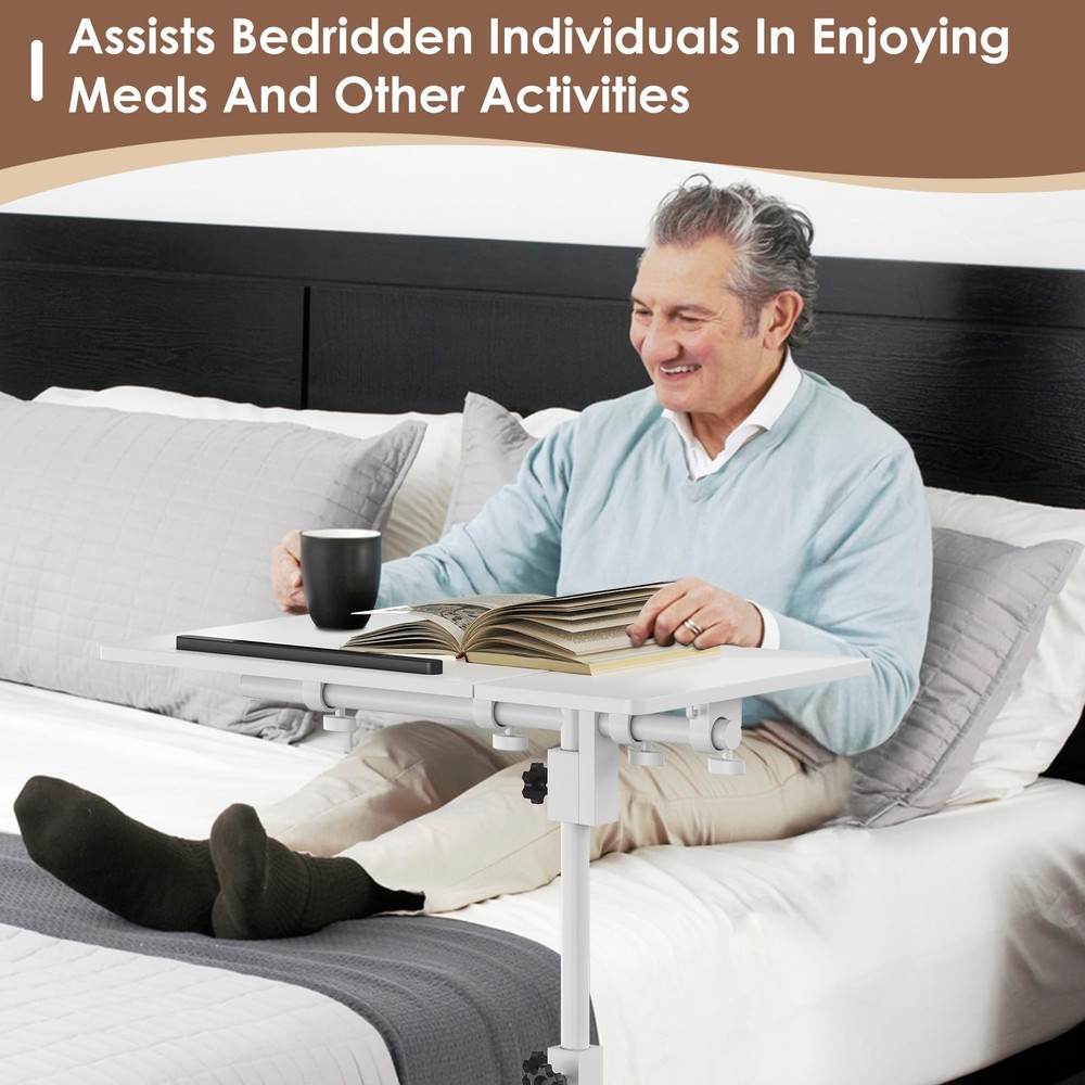 Height Adjustable C-Shaped Table with Removable Wheels, Mobile Sofa Snack Tab...