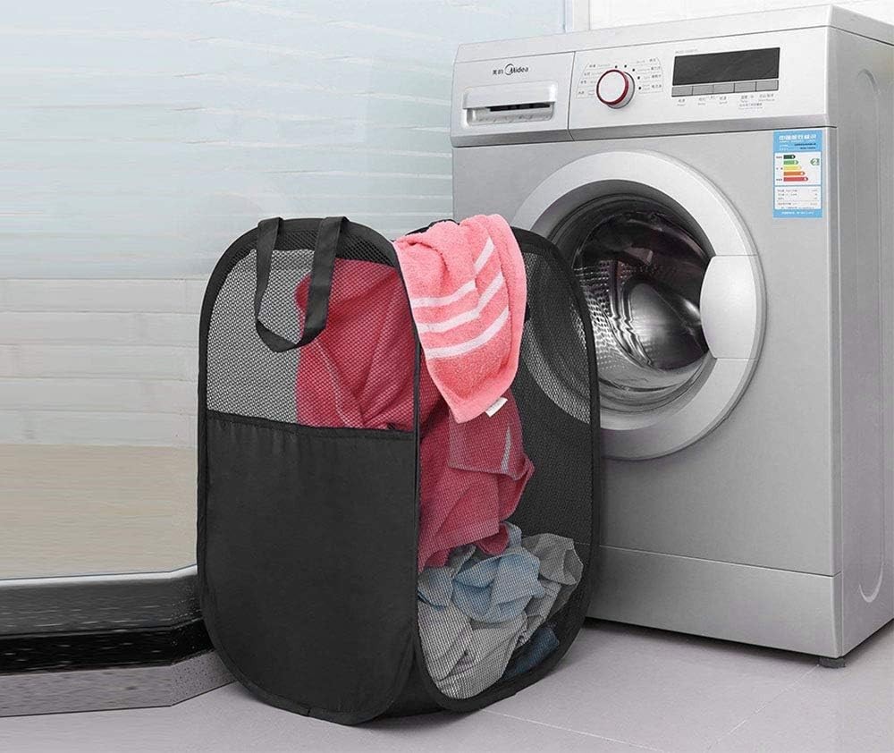 2 pop-up foldable mesh laundry baskets each with 2 reinforced handles, black ...