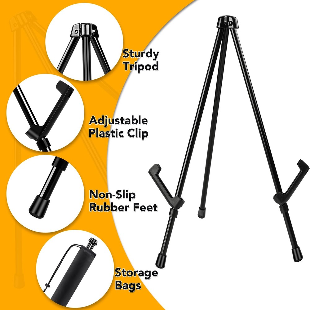 3 Pack 14'' Tabletop Easels, Black Steel Table Top Easels for Display, Adjust...