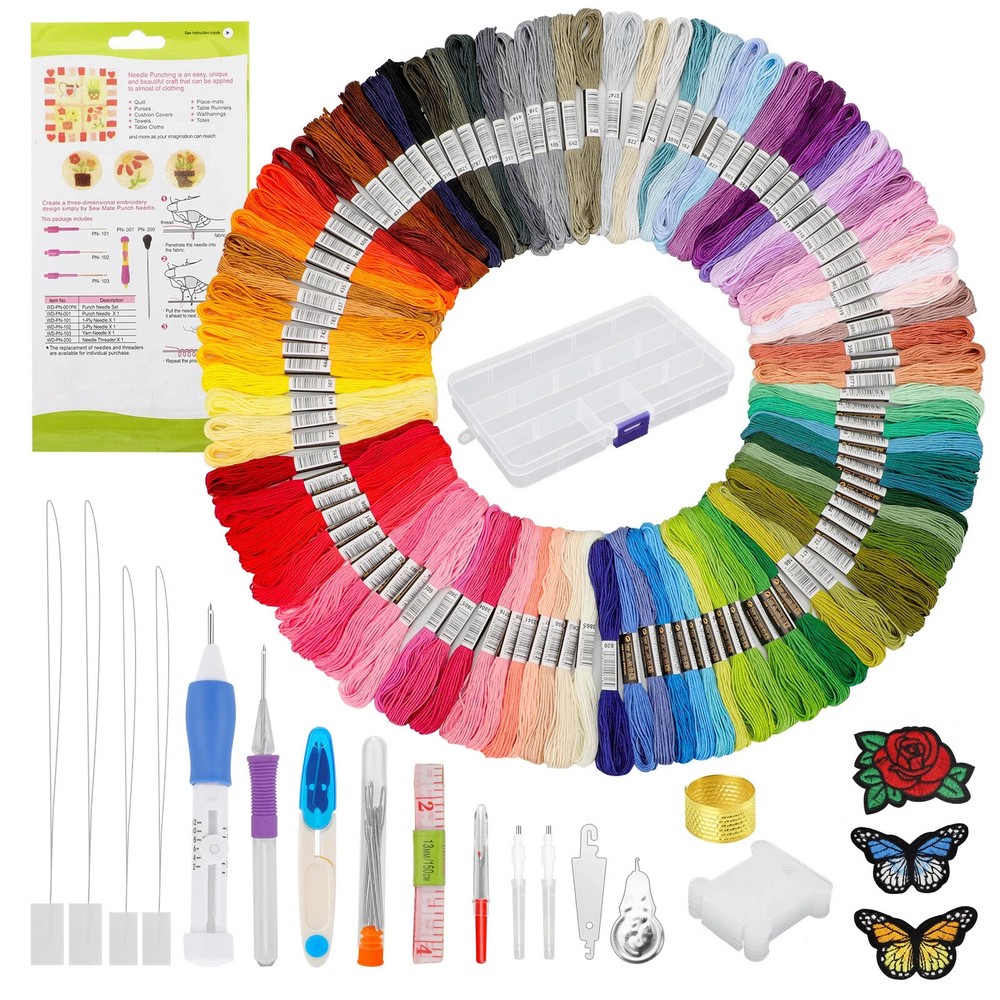 DIY Punch Needle Thread Kit Embroidery Cross Stitch Tool 100 Color Thread