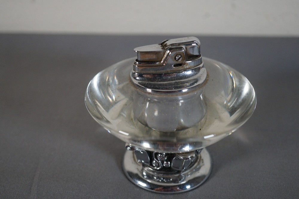 Art Deco Ronson Table Cigarette Lighter Chrome Glass Crystal