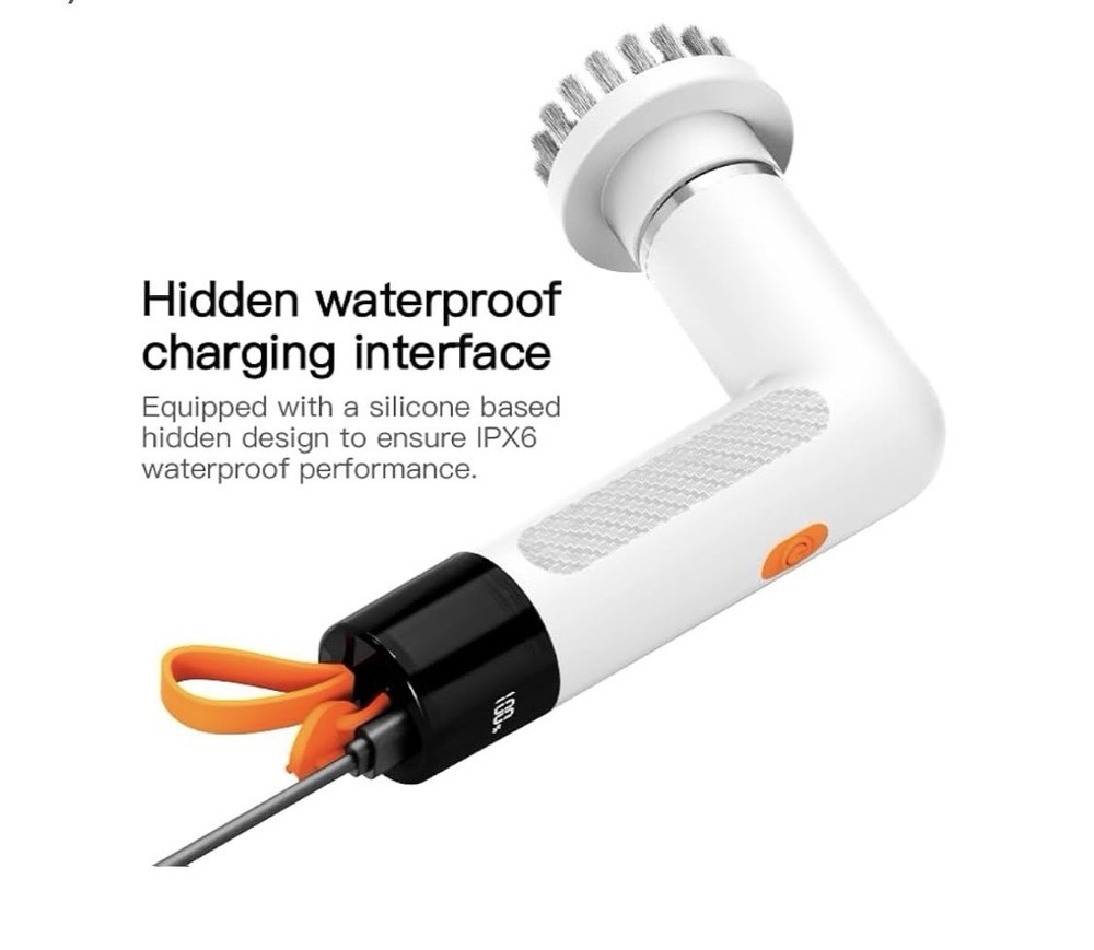 Rechargeable Handheld Electric Cleaning Brush, Waterproof, Multiple Heads, White