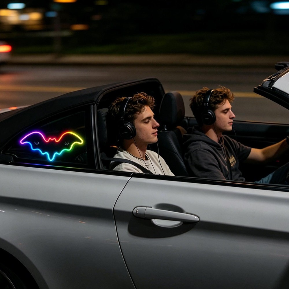 Bat Shaped Car LED Light, Solar/USB Rechargeable Multi-Mode Car Decoration Light